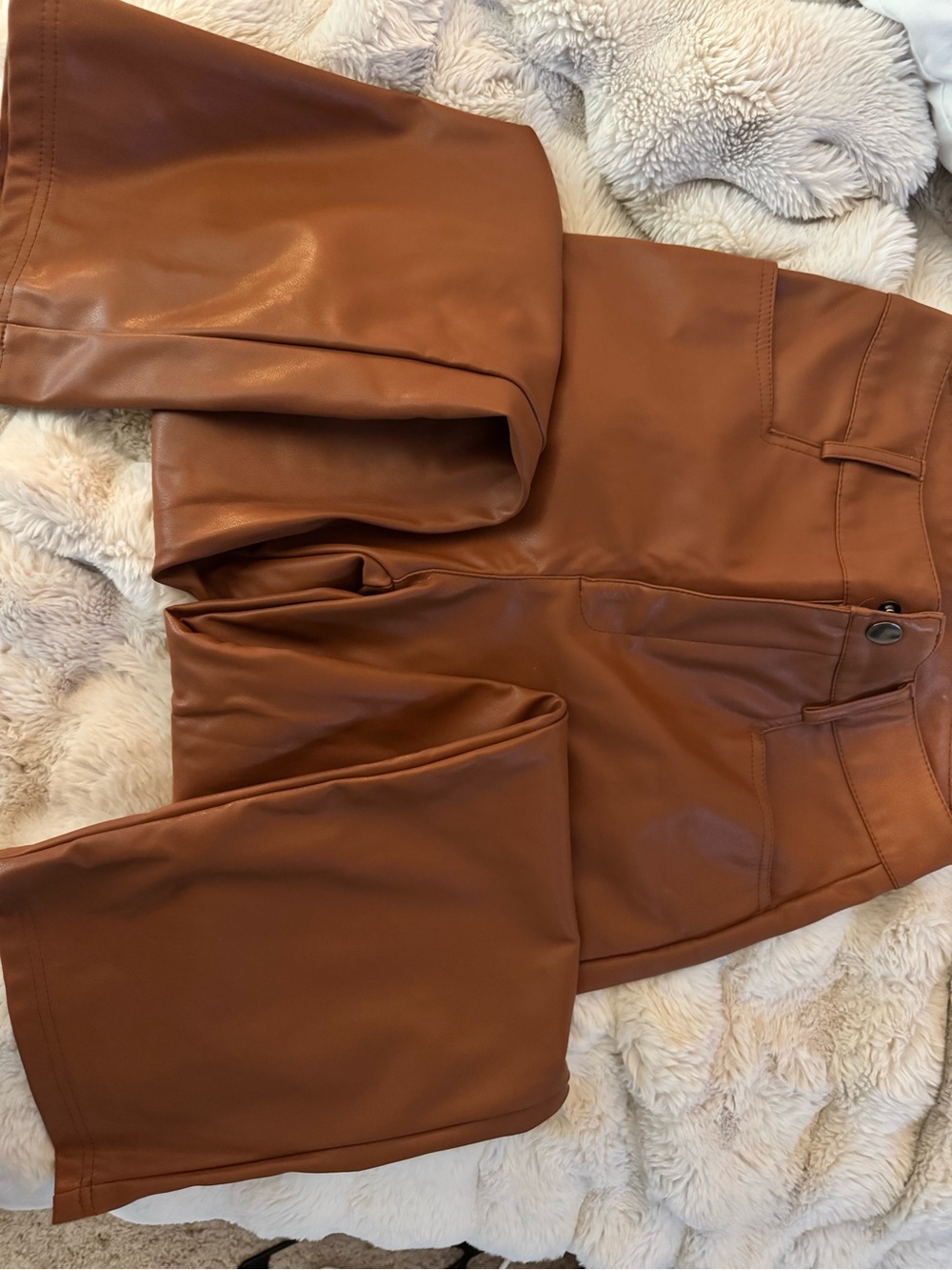 New Faux Leather Wide-Leg Pants in Cognac Brown